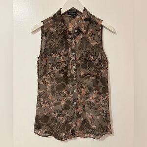 Sheer Sleeveless Camouflage Blouse